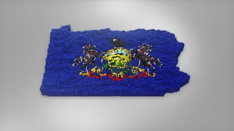 Pennsylvania State Map with Flag Intro Background Stock Footage 315166434