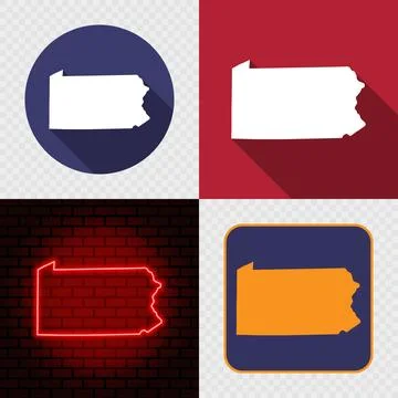 Pennsylvania State Map Icons Set, USA Silhouette Collection in Flat, Minima.. Stock Illustration