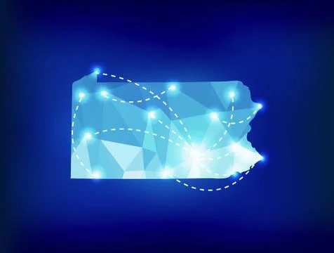 Pennsylvania state map polygonal with spot lights places Stock Illustration