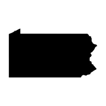 Pennsylvania, state of USA - solid black silhouette map of country area. Simple Ilustração Stock