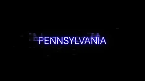 Pennsylvania text with screen effects of technological glitches. Looped Stock Footage 279884950