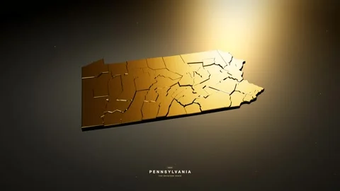 Pennsylvania USA 3D state map in gold style 스톡 동영상 341172145