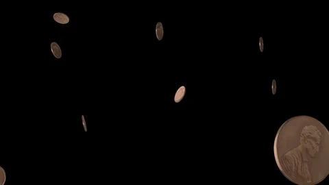 Penny Coin Falling Down Animation with Alpha Channel Stock Footage 94163091