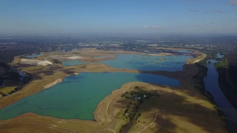 Penrith Lakes 4K Drone shot Video stock 80932193