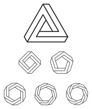 Penrose triangle and polygons outline Illustrazione stock