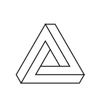 Penrose triangle icon. Geometric 3D object optical illusion. Black outline Stock Illustration