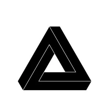 Penrose triangle icon. Geometric 3D object optical illusion. Black silhouette Stock Illustration