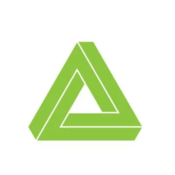 Penrose triangle icon. Geometric 3D object optical illusion. Green silhouette Stock Illustration