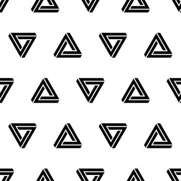 Penrose triangle icon seamless pattern. Impossible vector geometric shape obj Stock Illustration