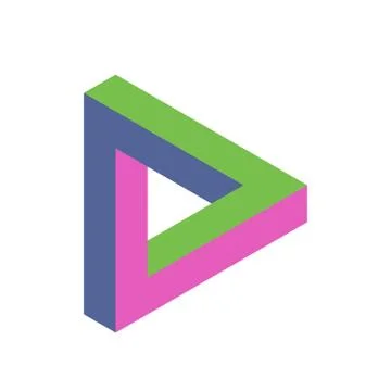 Penrose triangle icon in three colors. Geometric 3D object optical illusion Stock Illustration