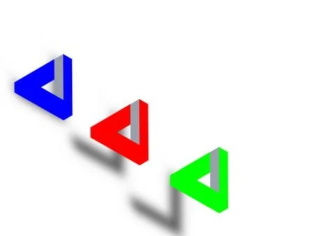 Penrose triangle icon in three colors neon. Geometric 3D Stock Illustration