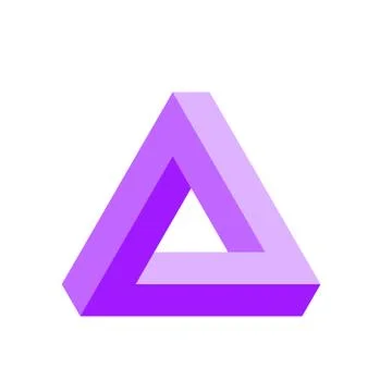 Penrose triangle icon in violet. Geometric 3D object optical illusion. Vector Stock Illustration