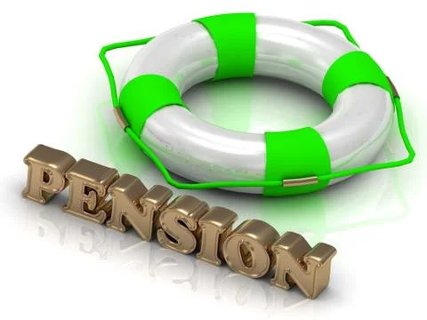 PENSION - bright gold letters and color life buoy on a white background Stock Illustration