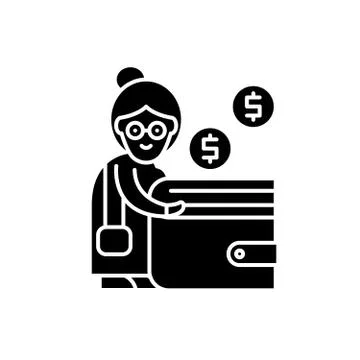 Pension contribution black icon, vector sign on isolated background. Pension Stock Illustration