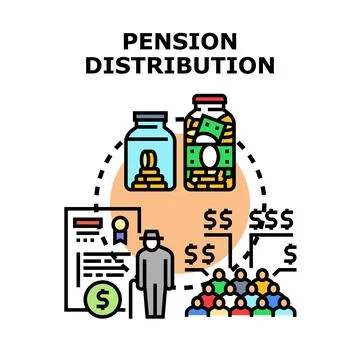 Pension distribution process for retirement savings and support Stock Illustration