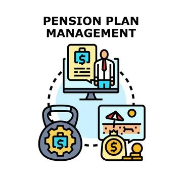 Pension plan management process for retirement savings Stock Illustration