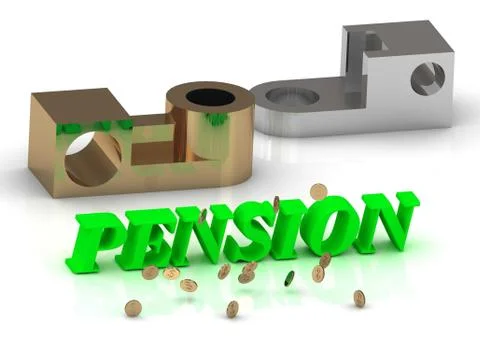 PENSION - words of color letters and silver details and bronze details on whi Stock Illustration