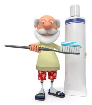 The pensioner with a toothbrush Stock Illustration