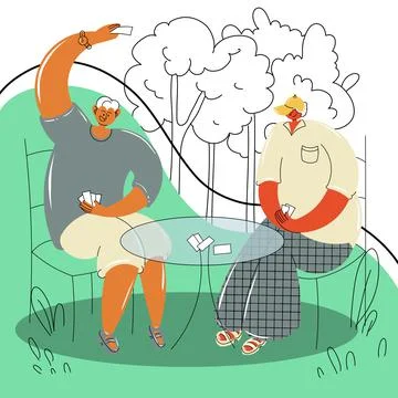 Pensioners play cards in the background Stock Illustration