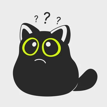 Pensive black cat. Cat with a questioning look. Stock Illustration