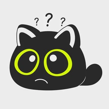 Pensive black cat. Cat with a questioning look. Stock Illustration