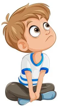 Pensive Boy Sitting and Thinking Stock Illustration