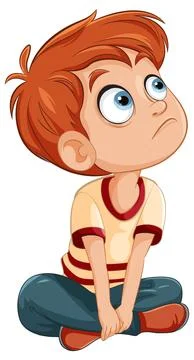 Pensive Boy Sitting and Thinking Stock Illustration