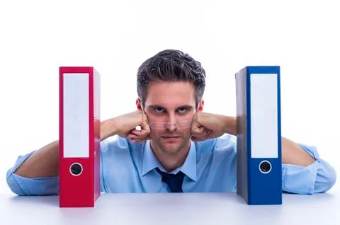 Pensive businessman with folder Stock Photos