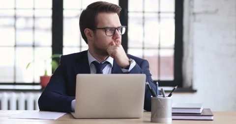 Pensive businessman in suit solving problems, write notes. Stock Footage 132603083