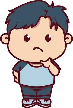 Pensive Chibi Boy Thinking Deeply Pondering Stock-Illustration