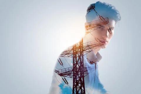 Pensive cute guy electrifying with his genius Stock Photos