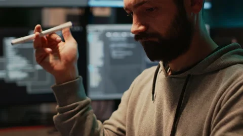 Pensive database admin brainstorming ideas in office Stock Footage 224577738