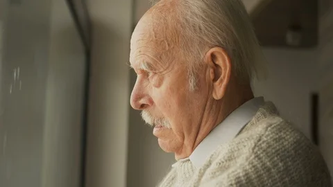 Pensive elderly senior man looking away feel upset Stock Footage 116330301