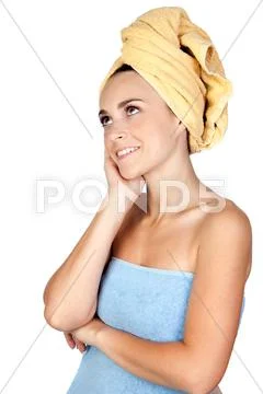 Pensive girl with towel Stock Photos