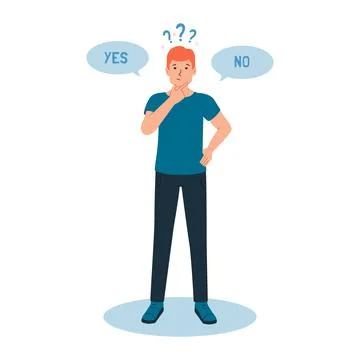 A pensive guy feels a sense of doubt, it is difficult for him to make the rig Stock Illustration