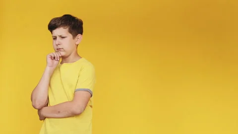 Pensive kid problem solution inspiration choice Stock Footage 141879582