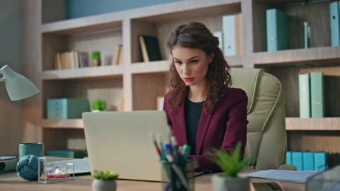 Pensive lawyer working office solving problem. Corporate manager looking papers Stock Footage 276318447