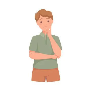 Pensive Man Character Scratching Head Thinking and Considering Something Vector イラスト素材