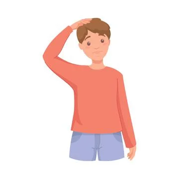 Pensive Man Character Scratching Head Thinking and Considering Something Vector イラスト素材