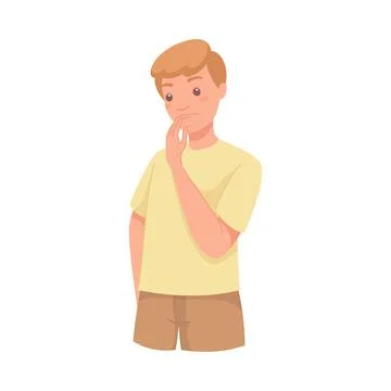 Pensive Man Character Scratching Head Thinking and Considering Something Vector Stock Illustration