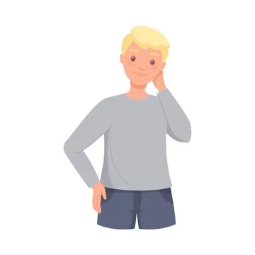 Pensive Man Character Scratching Head Thinking and Considering Something Vector 스톡 일러스트
