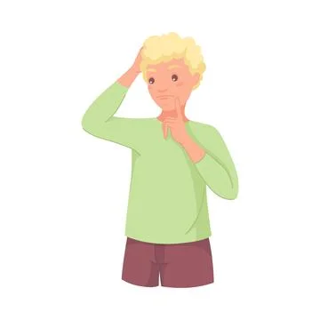 Pensive Man Character Scratching Head Thinking and Considering Something Vector イラスト素材