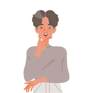 Pensive Man Character Thinking and Considering Something Scratching His Chin Stock Illustration