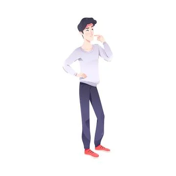 Pensive Man Character Thinking and Considering Something Vector Illustration Stock Illustration