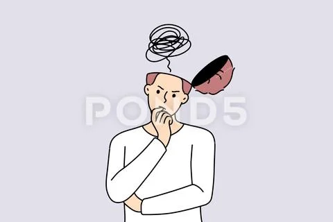 Pensive man with head open look for solution Illustrazione stock