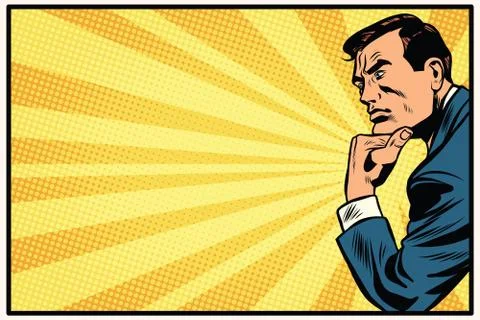 Pensive man retro background thinker Stock Illustration