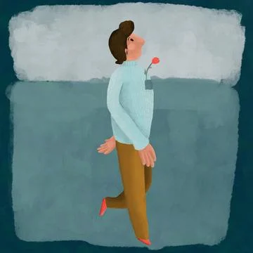 Pensive man with rose lying on bed 스톡 일러스트