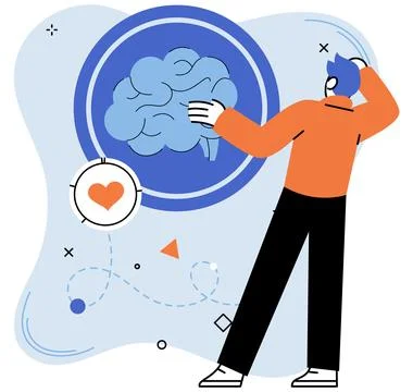 Pensive man standing and making business decision, thinking person and brain 스톡 일러스트