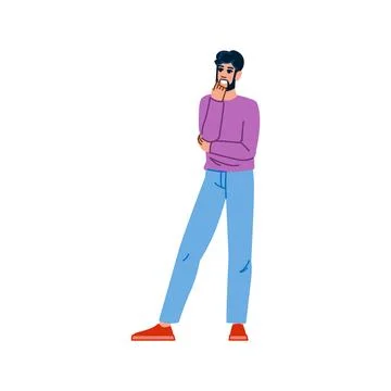 Pensive man thinking and touching his beard, finding solution for problem Stock Illustration