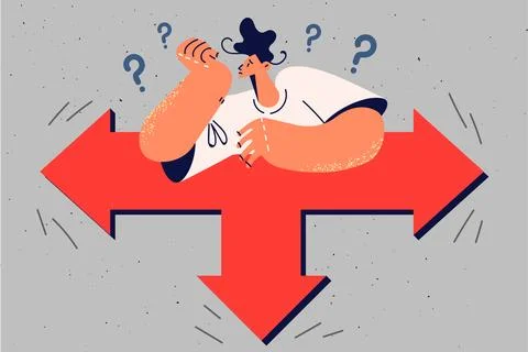 Pensive man thinking which way to take Stock Illustration